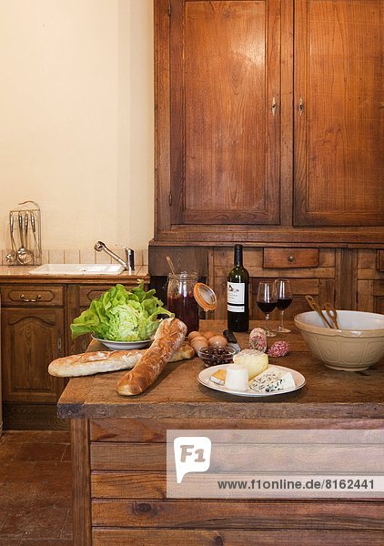 Holztisch Lebensmittel Wein Küche