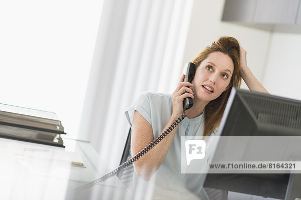 benutzen  Frau  Computer  Büro  Telefon  Business