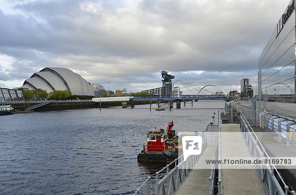 Clyde Auditorium  so-called The Armadillo  The Finnieston Crane  on the River Clyde  next to the television station of BBC Scotland