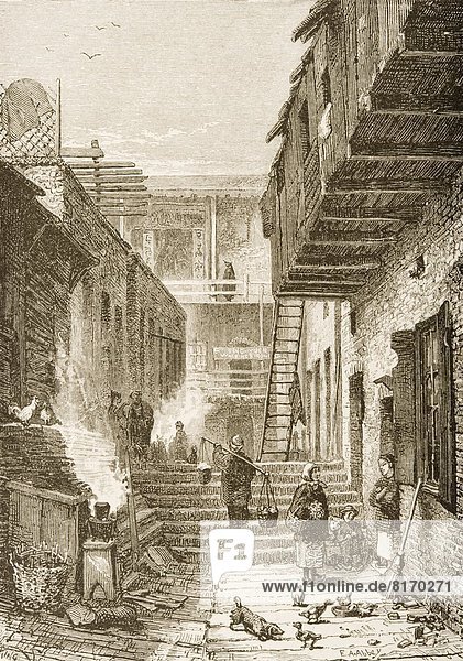 View Of Chinatown In San Francisco  California In 1870S. From American Pictures Drawn With Pen And Pencil By Rev Samuel Manning Circa 1880