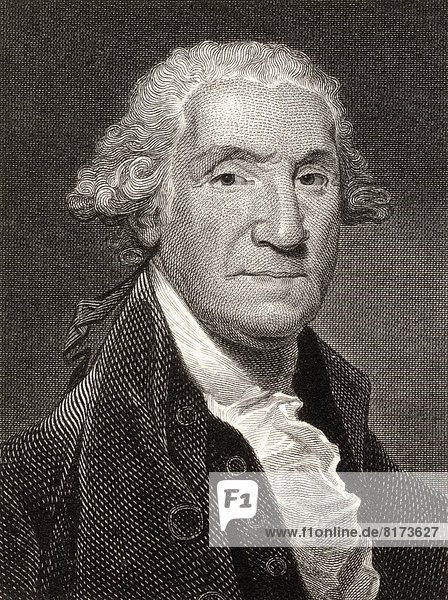 George Washington 1732-1799. First President Of The United States. 19Th Century Print Engraved By William Ensom From A Painting By Stuart.