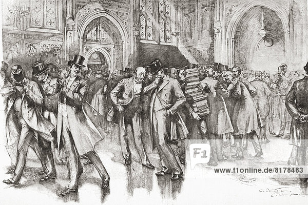 A Scene In The Members Lobby  Palace Of Westminster  London. Parliament Of The United Kingdom  After A Lively Debate  In The Early Twentieth Century. From The Century Illustrated Monthly Magazine  May To October 1904.