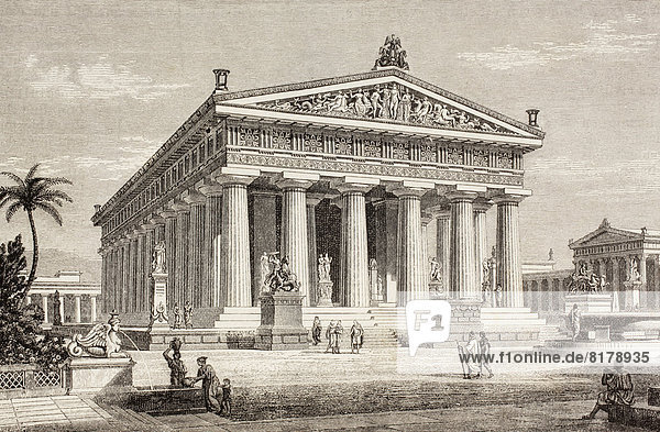 Artist's Impression Of The Temple Of Poseidon  Or Neptune  Paestum  Italy. From El Mundo Ilustrado  Published Barcelona  1880.