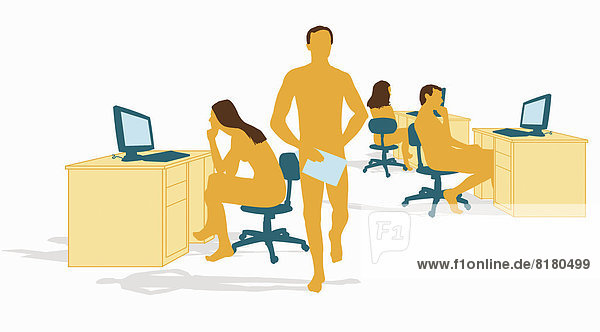 Nude business people working in office