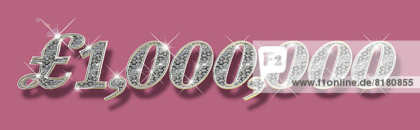 Glänzende Diamanten formen eine Million Pfund auf pinkfarbenem Hintergrund