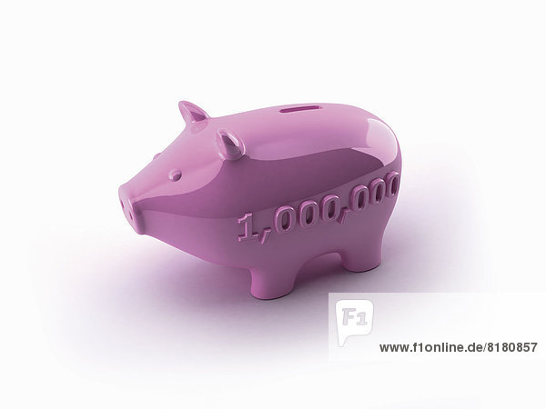 Zahl eine Million auf rosafarbenem Sparschwein