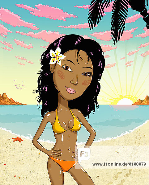 Portrait einer schönen Frau im Bikini an tropischem Strand