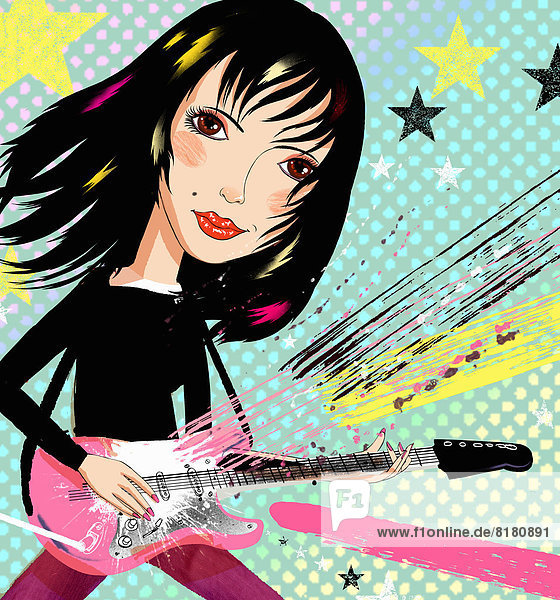 Junge Frau spielt E-Gitarre