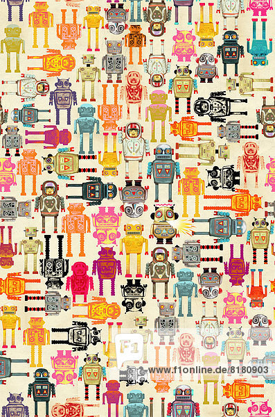 Muster verschiedener Spielzeugroboter