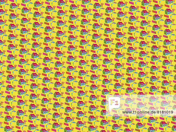 Full frame repeat house pattern on yellow background