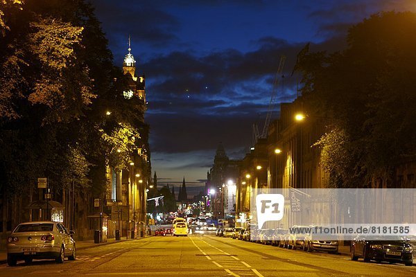 Europe UK Scotland Edinburgh Princess street at night