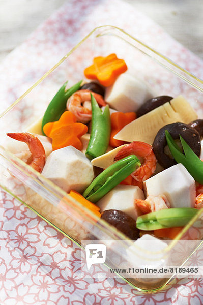 Dish of Japanese cuisine and fresh vegetables