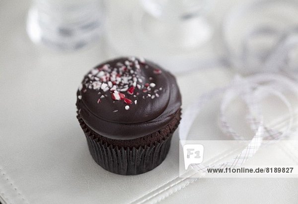 Chocolate Cupcake Topped with Crushed Candy Cane