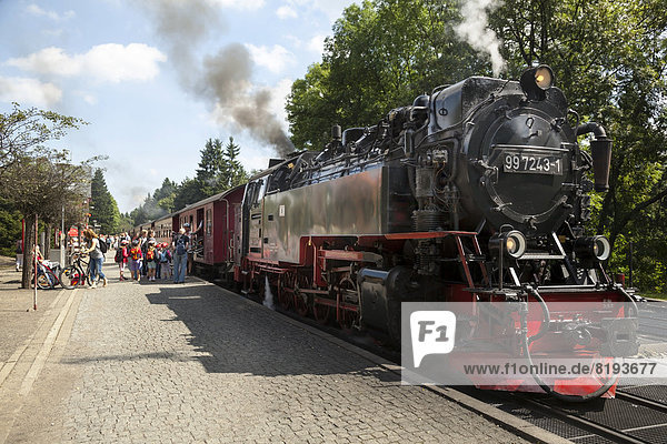 Brockenbahn  Dampflok mit Touristen
