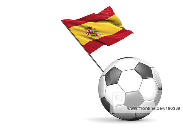 Fußball-Flagge von Spanien vor weißem Hintergrund