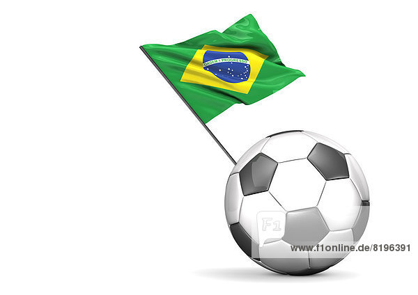 Fußball-Flagge von Brasilien vor weißem Hintergrund
