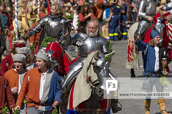 'Knights wearing armour on horseback  wedding procession of the ''Landshut Wedding'''