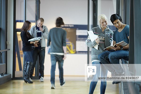 Teenagers in corridor in school