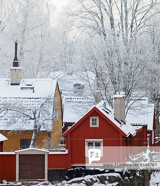 Winter rot Ansicht Blockhaus Holzhäuser