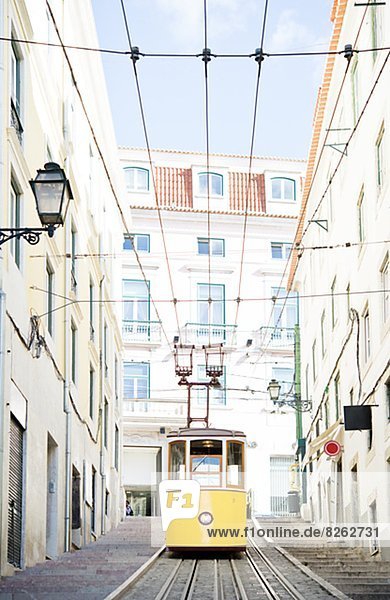 Lissabon  Hauptstadt  gelb  Straßenbahn