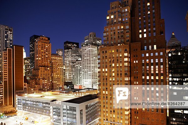 Manhattan buildings at night