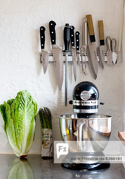 Küche Arbeitsplatte Gemüse Close-up Elektrische Energie Mixer