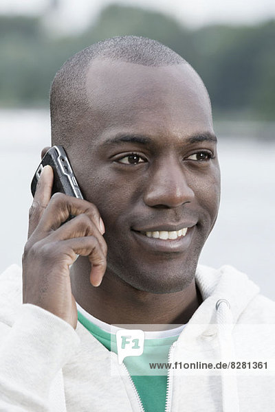 Smiling man on phone