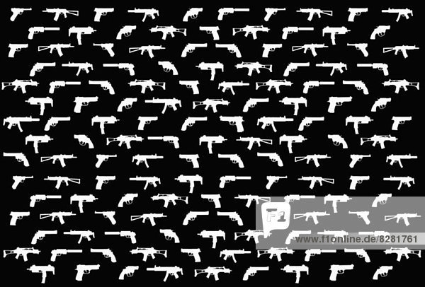 Schablonen verschiedener Pistolen in Reihenanordnung
