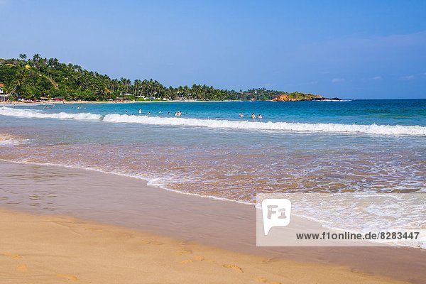 Golden sands and blue waters of the Indian Ocean at Mirissa Beach  South Coast  Sri Lanka  Asia