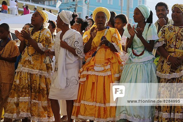 Candomble devotees celebrating Lemanja festival in Rio Vermelho  Salvador  Bahia  Brazil  South America