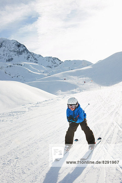 Boy skiing downhill  Les Arcs  Haute-Savoie  France
