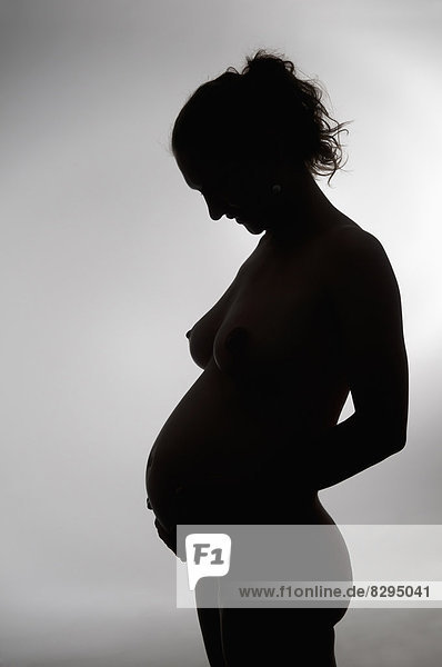 Silhouette of naked young pregnant woman  studio shot