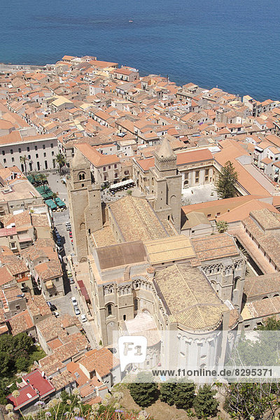 Italy  Sicily  Cefalu  elevated view at city centre