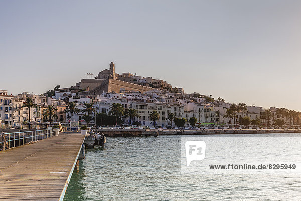 Spain  Balearic Islands  Ibiza  View of old town with harbor and Dalt Vila