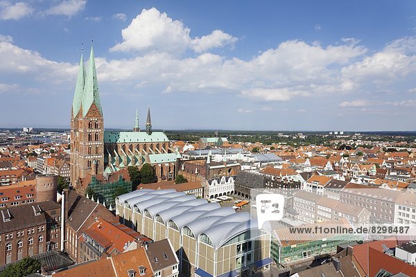 View of town hall and Marien Church  Lubeck  Schleswig Holstein  Germany  Europe