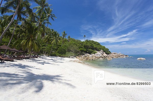 Private secluded beach fringed by palm trees at the Silavadee Pool Spa Resort near Lamai  Koh Samui  Thailand  Southeast Asia  Asia