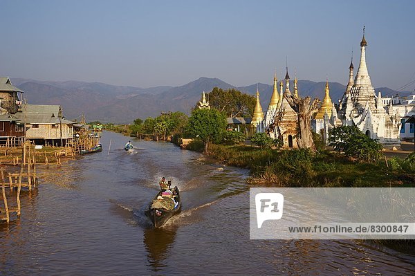 Monastery and Ywama village  Inle Lake  Shan State  Myanmar (Burma)  Asia