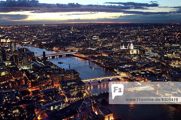 Aerial view of London at night with St. Pauls Cathedral  England  Great Britain  United Kingdom  Europe.