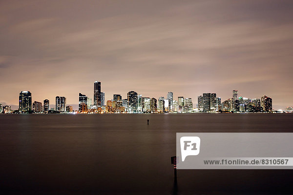 Illuminated skyline of Downtown Miami  Florida  USA