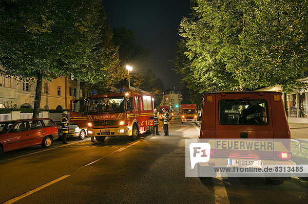 Emergency vehicles of the Munich fire brigade during an operation