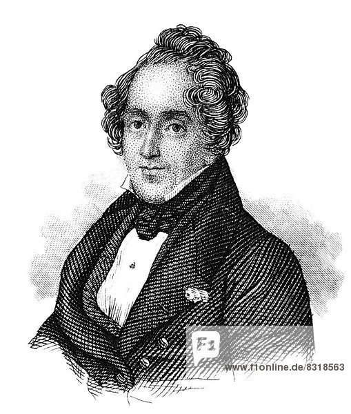 Portrait von Giacomo Meyerbeer oder Jakob Liebmann Meyer Beer  1791 - 1864  ein deutscher Dirigent und Komponist der französischen Grand Opera