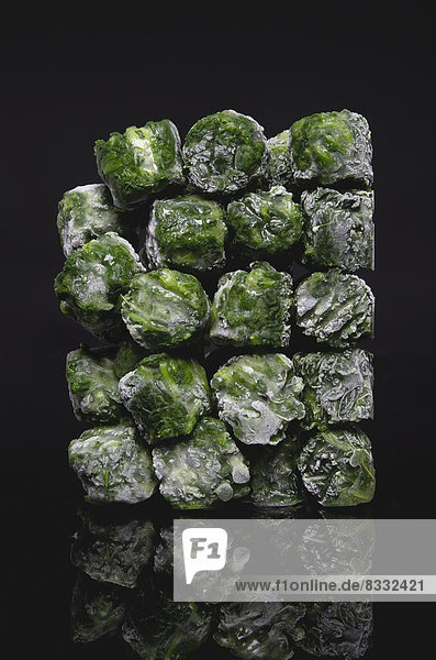 Deep frozen spinach close up