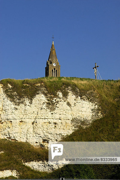 'Dieppe (76). Cliff and ''Notre-dame-de-Bon-Secours'' chapel. Cross and Christ'