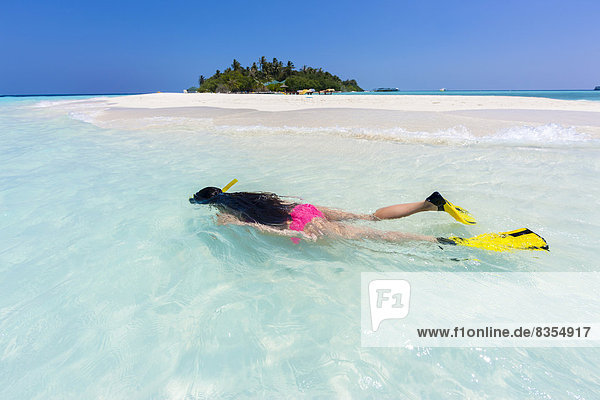 Frau schnorchelt in einer Lagune  Indischer Ozean  Malediven