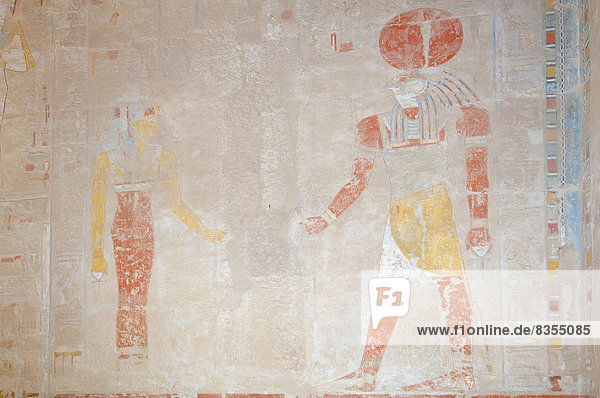 Fresken an den Wänden des Tempels  Totentempel der Königin Hatschepsut  Tempelanlagen von Luxor  UNESCO-Weltkulturerbe  Theben  Luxor  Gouvernement Luxor  Ägypten