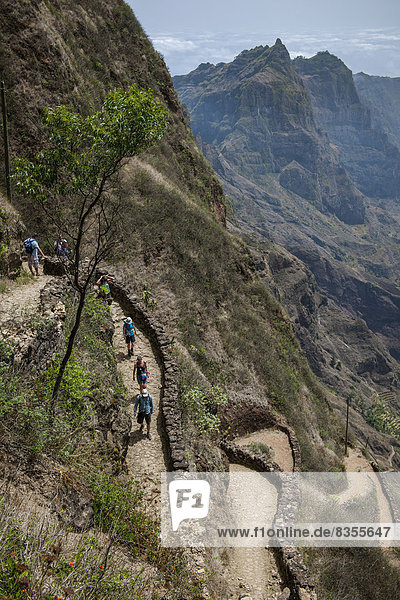 Hiking trail on the steep slopes of the Paúl Valley  Santo Antão island  Cape Verde