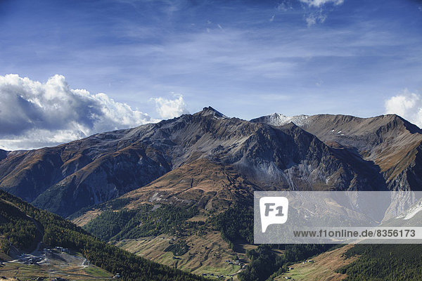 Ausblick ins Tal Val Federia mit Piz Cassana  Livigno  Provinz Sondrio  Lombardei  Italien