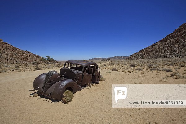 Car wreck in desert  Namibia  Africa