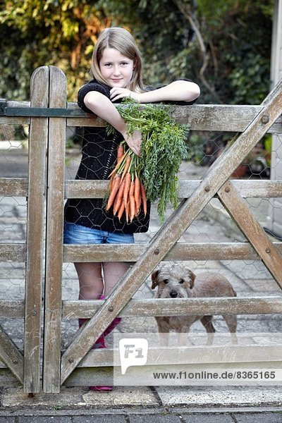 Mädchen im Garten mit Karottenstrauß