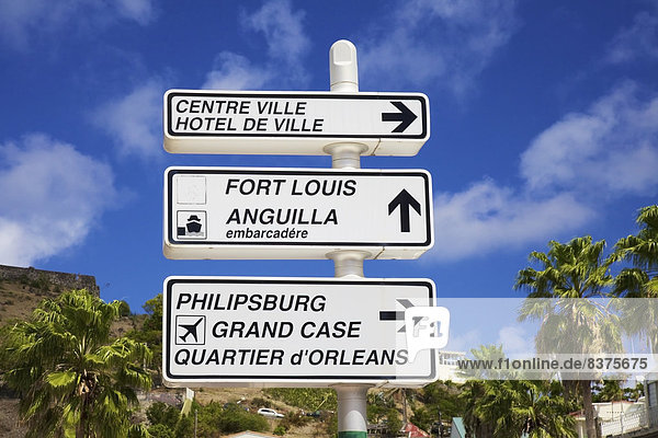 Direction Sign For Landmarks  Marigot  St. Martin  French West Indies